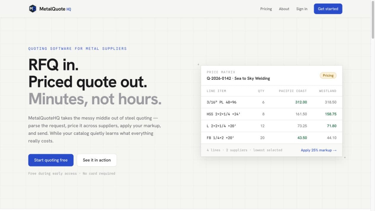 MetalQuoteHQ RFQ Quoting Platform